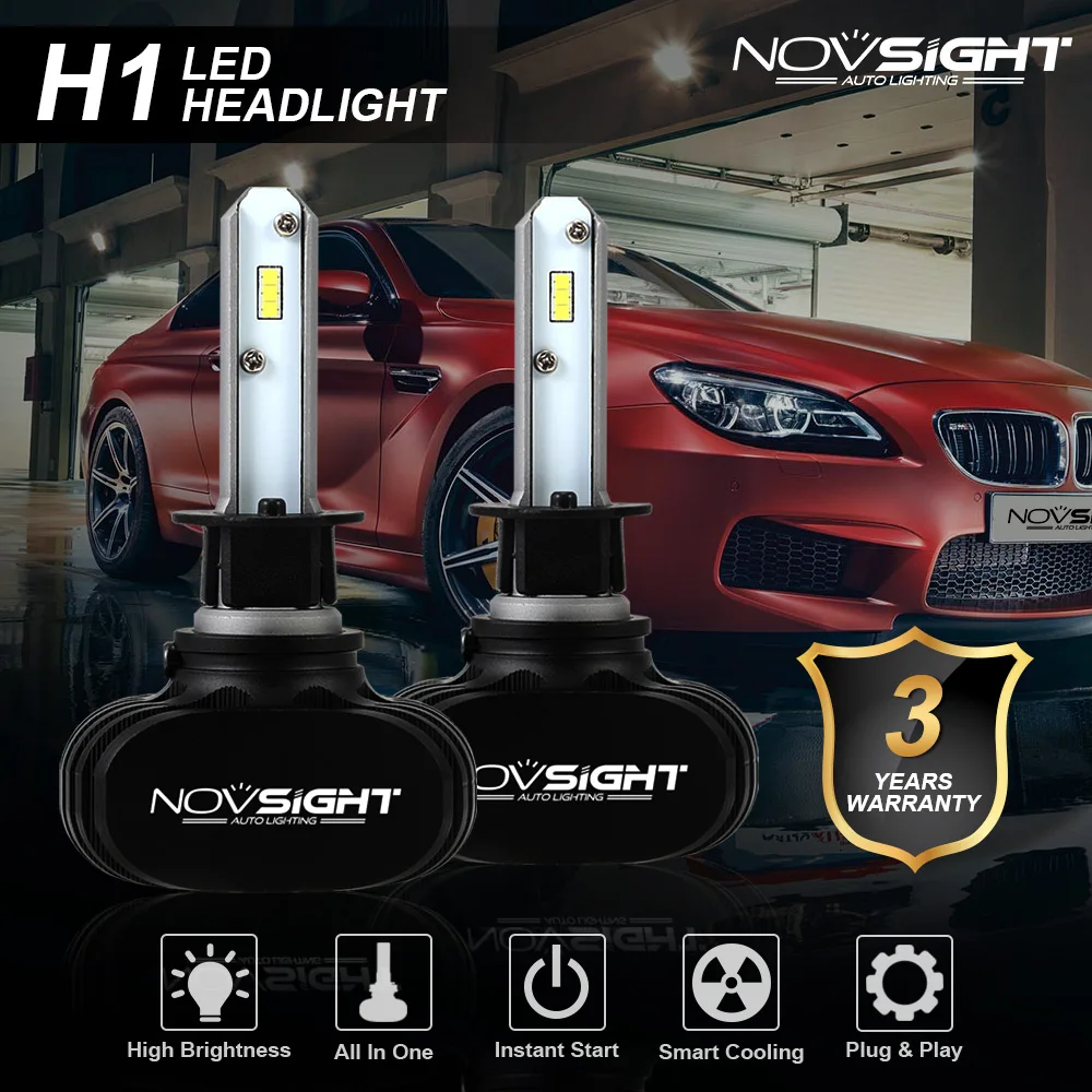 NOVSIGHT Высокая мощность 50 Вт 12 В H1 H4 H7 H11 светодиодный фары 9005 9006 6500 лм 360 к холодный белый ° угол освещения фары