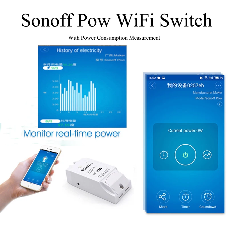 Беспроводной Выключатель Sonoff Pow 10 шт. Wi Fi с реле времени 16 А 3500 Вт Diy переключатель