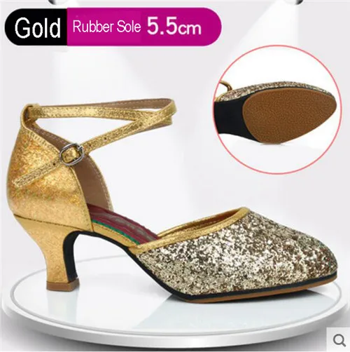 Gold 5.5cm Outdoor Бальные, вечерние, современные танцевальные туфли для женщин, девушек, низкий каблук, вальс, танго, танцы, для улицы, закрытый носок, обувь для сальсы - Цвет: Gold 5.5cm Outdoor