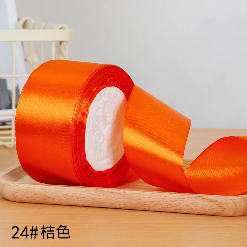 22 метра/рулон 2 дюйма = 5 см шелковые атласные ленты DIY Искусственные розы цветы Свадьба День Рождения Вечеринка Конфеты Подарочная коробка Упаковка Ленты - Цвет: Orange