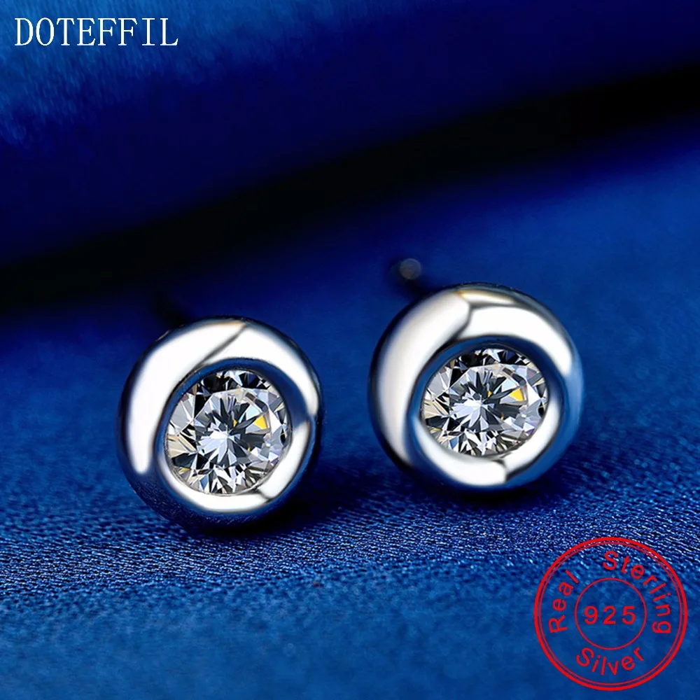 Женские серьги гвоздики из стерлингового серебра 925 пробы с цирконием ювелирные