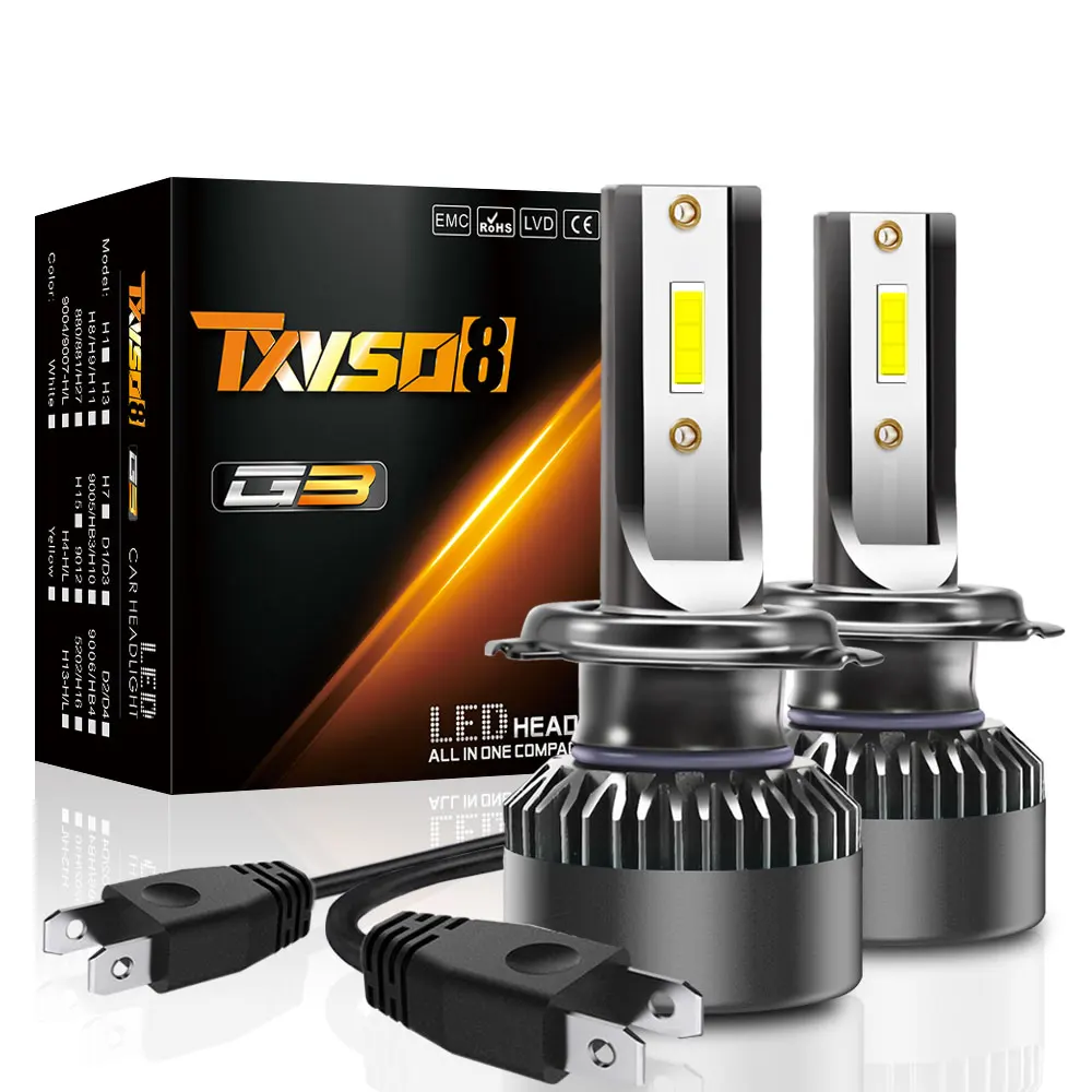 TXVSO8 супер яркие Автомобильные фары H7 светодиодный H4 H1 H8 H11 HB3 9005 HB4 9006