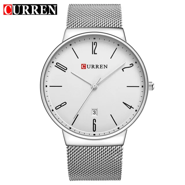 silver white Модные часы мужские супер тонкие CURREN Роскошные Брендовые Часы мужские спортивные кварцевые часы мужские часы Relogio Masculino Esportivo - Цвет: silver white