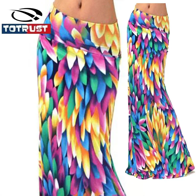 TOTRUST 2021 Summer Long Flower Skirt Faldas Largas Sexy Knit Pencil Skirts Womens Jupe Longue Bohemian Saia Longa Long Skirt