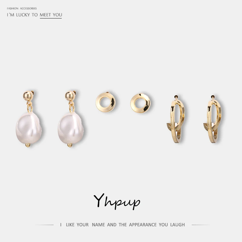 Yhpup 3 пар/уп. Модная медная Геометрическая Имитация жемчуга в стиле барокко серьги-гвоздики 14 к Oorbellen S925 Аксессуары для девочек подарок новинка