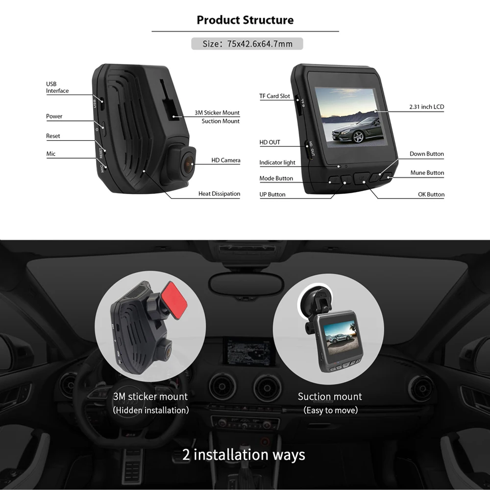 ZUCZUG Скрытый цифровой видеорегистратор для автомобиля Камера видео Регистраторы