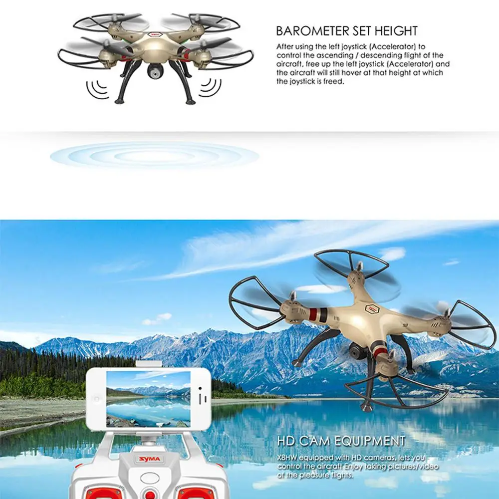 Syma X8HW WI-FI FPV 2MP Камера 2,4 ГГц 6 оси гироскопа 7 минут Летающий Квадрокоптер с дистанционным управлением с барометром, установкой высоты(штепсельная Вилка европейского стандарта) дрона с дистанционным управлением