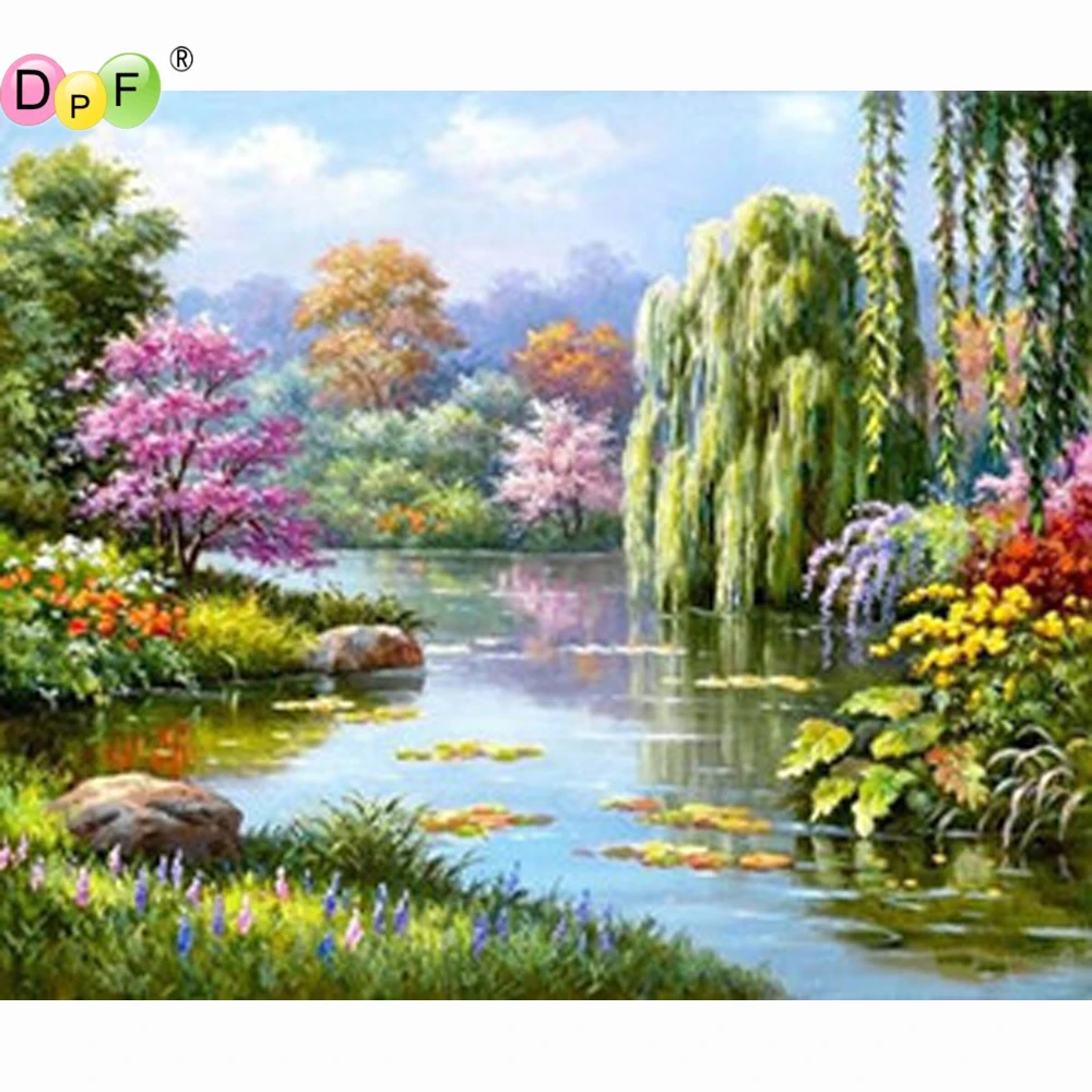 DPF алмазная живопись вышивка крестиком река ива сделай сам квадратная Алмазная