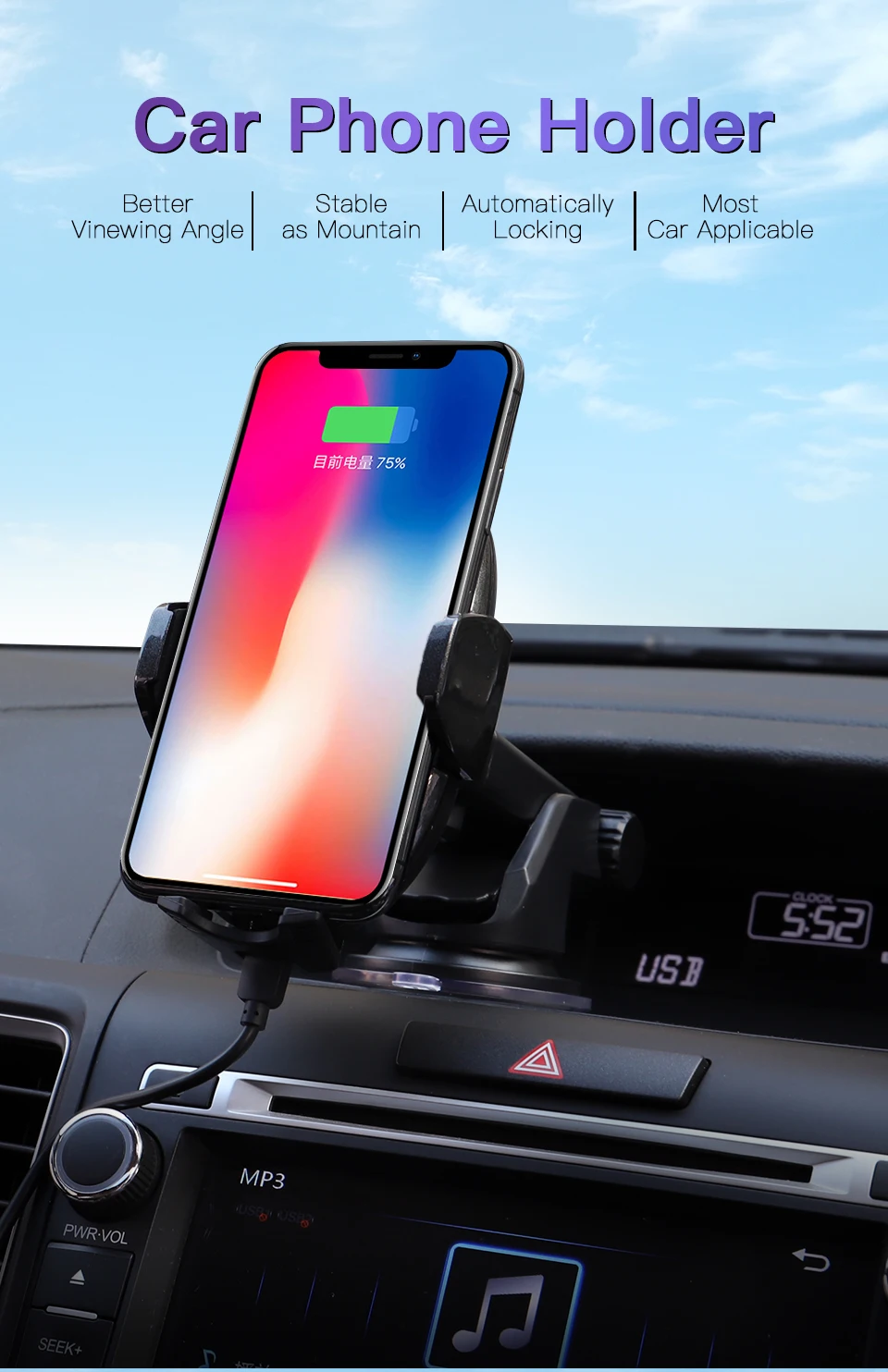 10 Вт Qi быстрое автомобильное крепление Air Vent Беспроводное зарядное устройство держатель телефона для iPhone X Xs Max 8 лобовое стекло инфракрасный датчик зарядный держатель