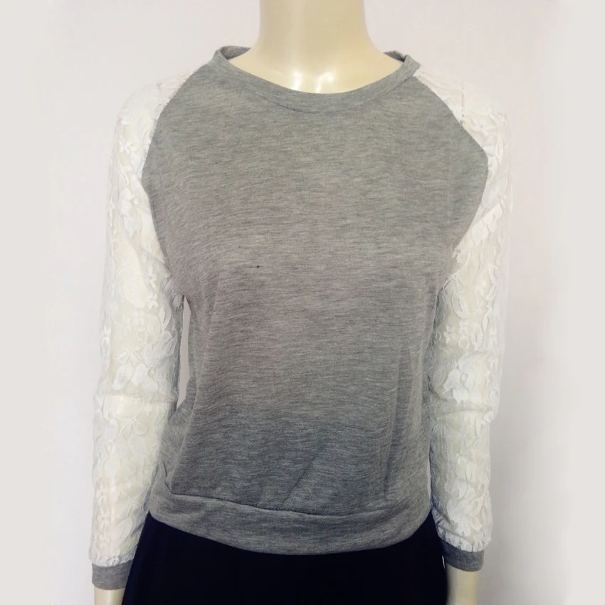 Blusa Feminina 2015 Women Casual Long Sleeve Lace Blouse Shirt O Neck Tops Solid Blouses Shirts Plus Size XXL |