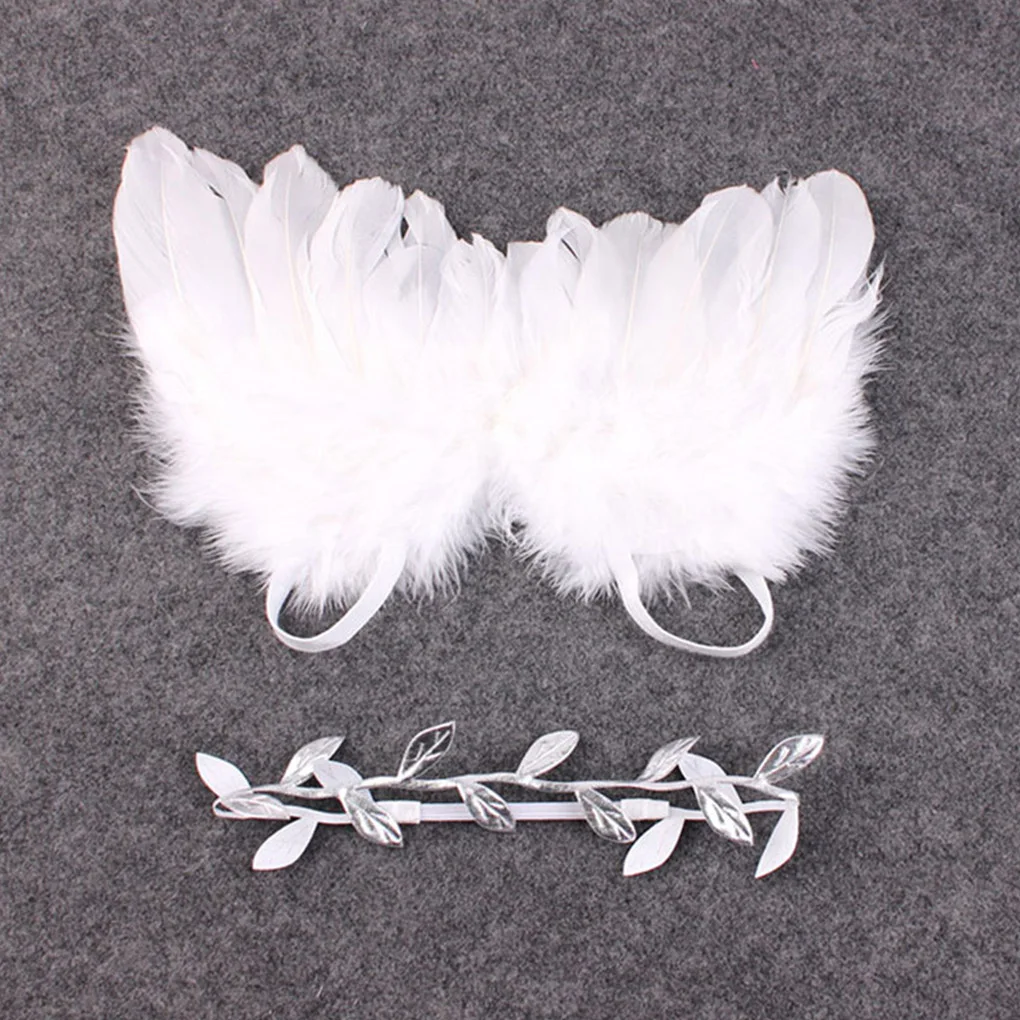 Baby Newborn Angle Feather Wing And Olive Branch Headband Photograph Prop Suit Infant Clothes Photography Props | Детская одежда и