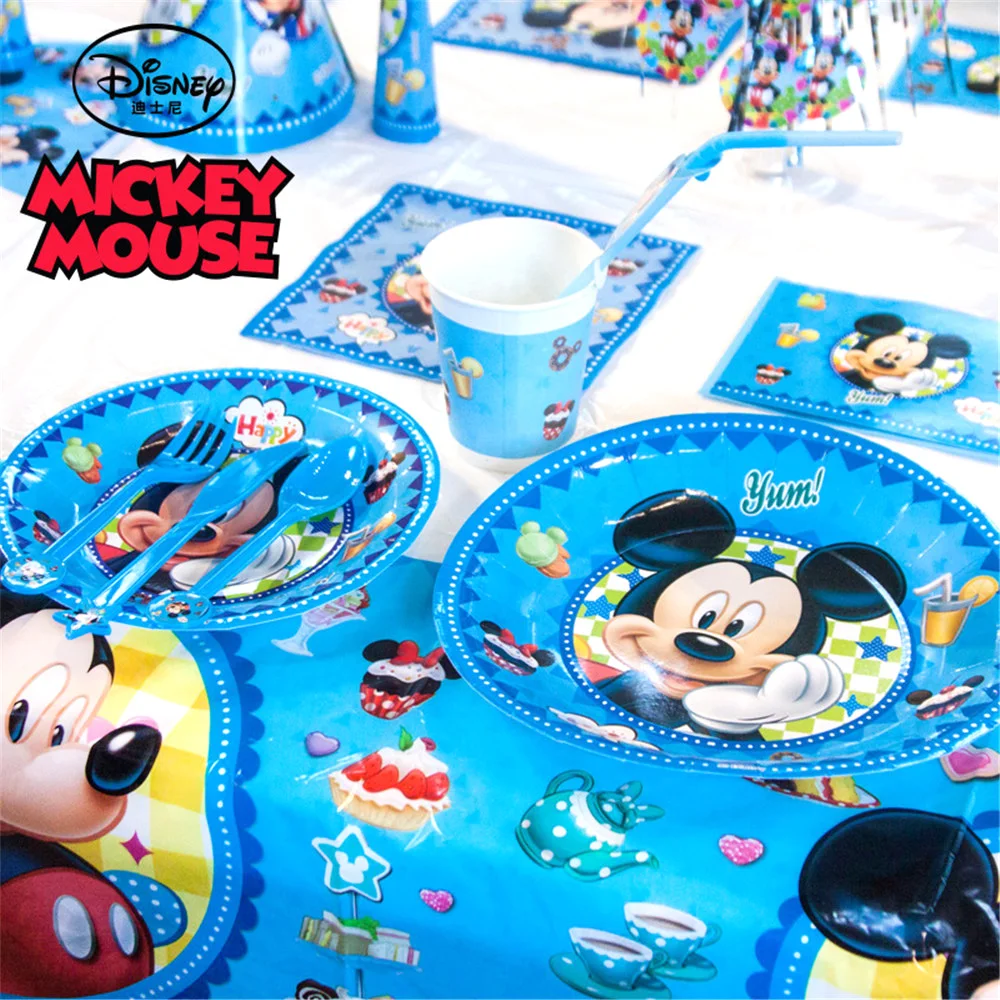 Микки Маус ножи и вилки ложки вечерние поставки попкорн чашки скатерть салфетки