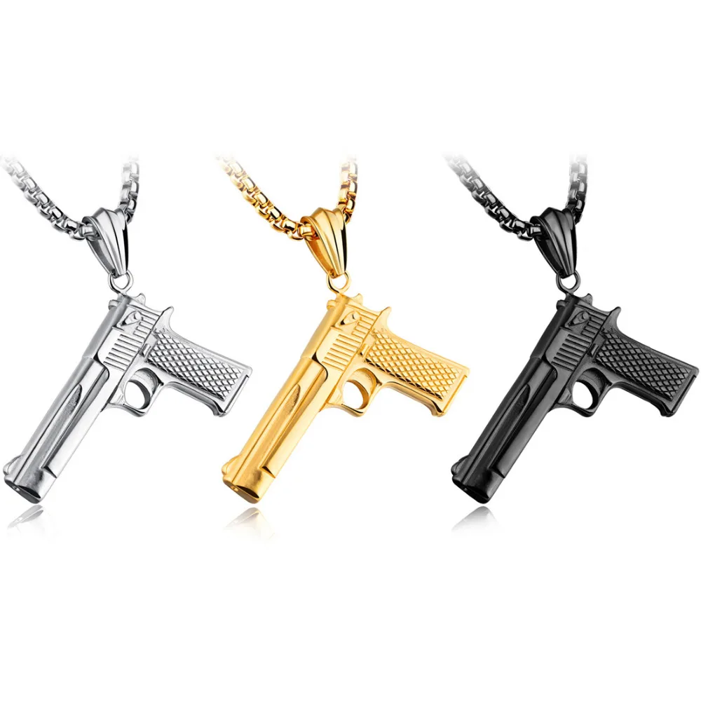 Цепочка с подвеской в виде пистолета из нержавеющей стали стиле хип хоп|gun pendant|f