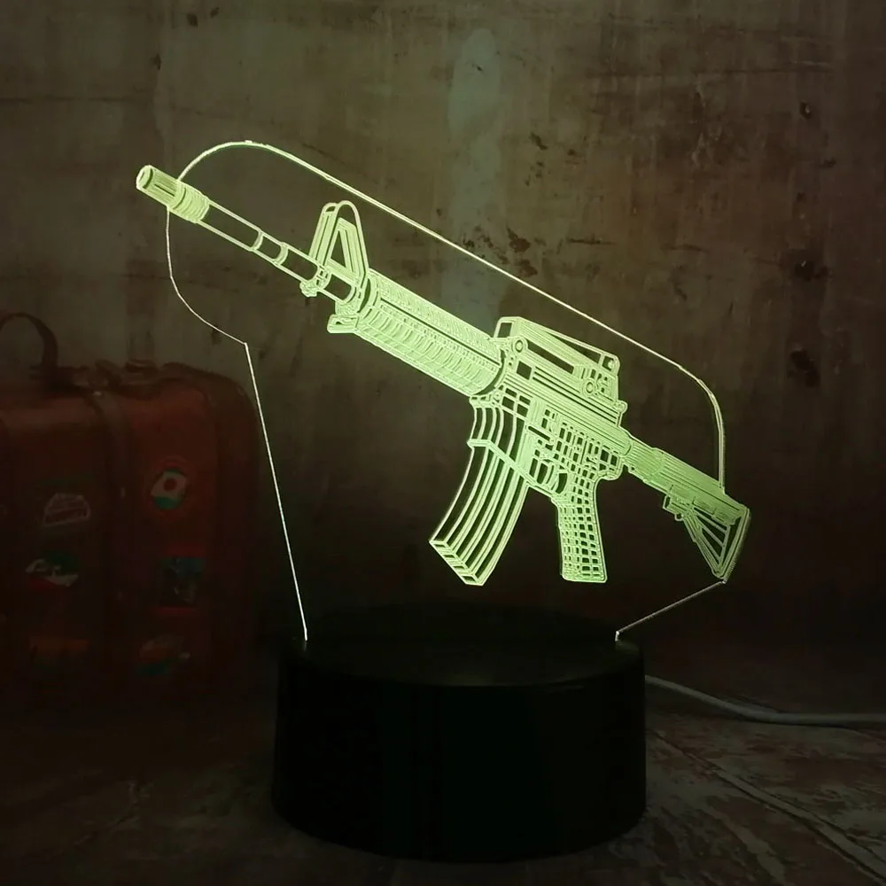 Крутой 3D светодиодный ночник светильник PUBG Submachine Gun M416 лампа для мальчиков