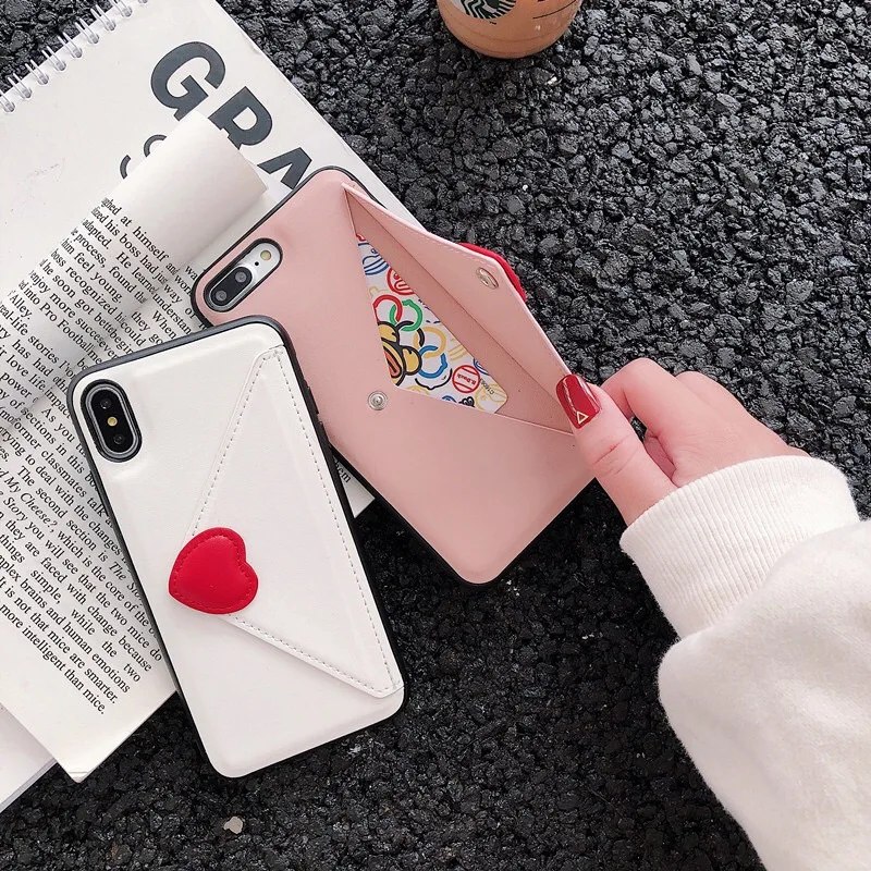 Чехол для iPhone XR XS Max чехол телефона роскошный кожаный с сердечком и конвертом