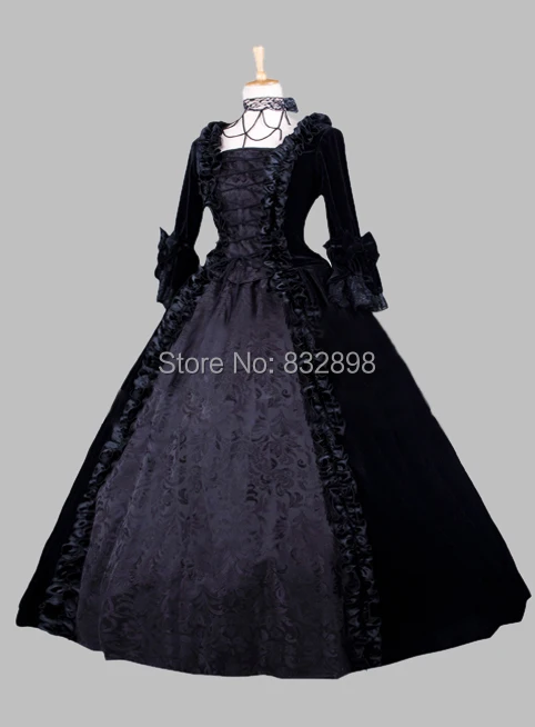 Готический черный Жаккардовый плюшевый Викторианский исторический сценический
