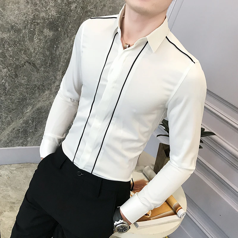 Высококачественная Простая мужская рубашка новая осенняя приталенная Мужская в