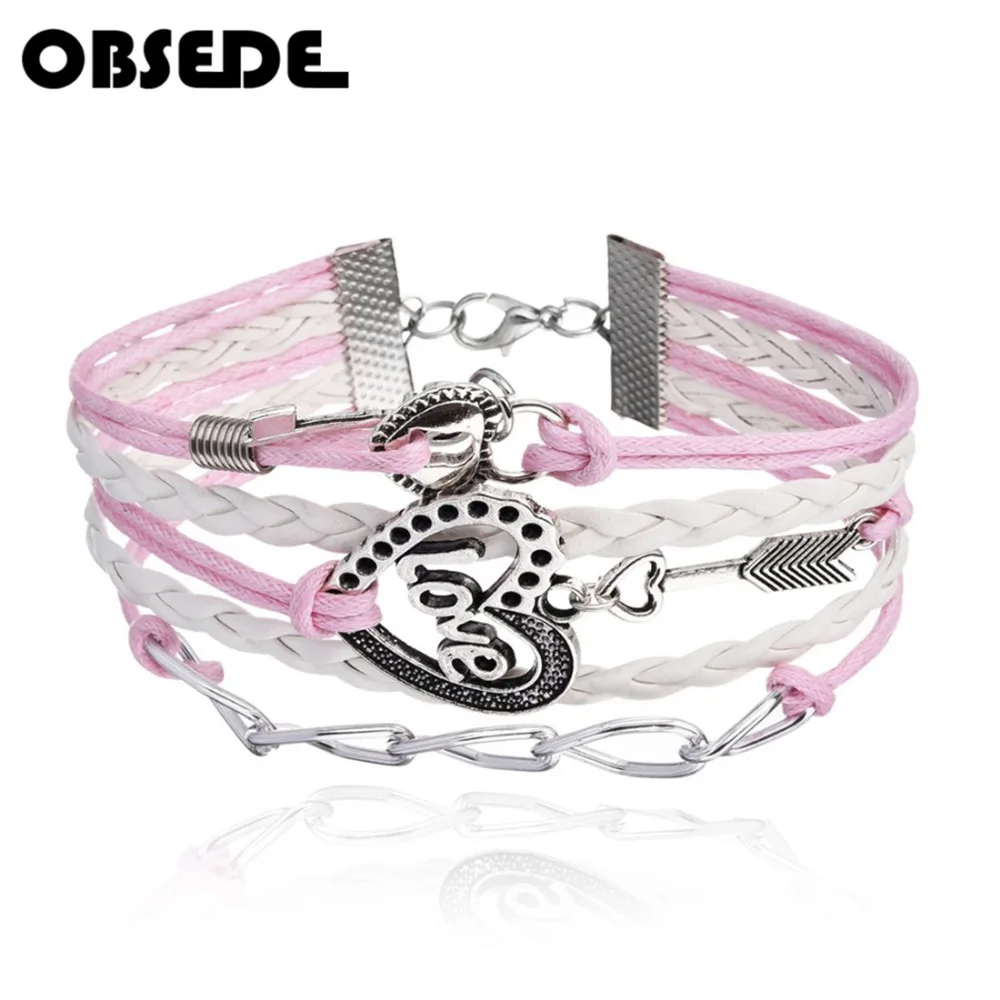 OBSEDE Многослойные плетеные кожаные браслеты винтажный браслет с замками в виде