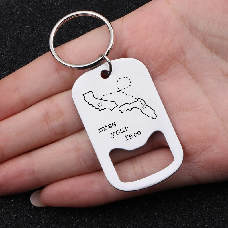 Creative High Quality Bottle Opener Key Chains Engraved Miss Your Face Keyring Long Distance Keys Holder Couples Lover's Tag | Украшения