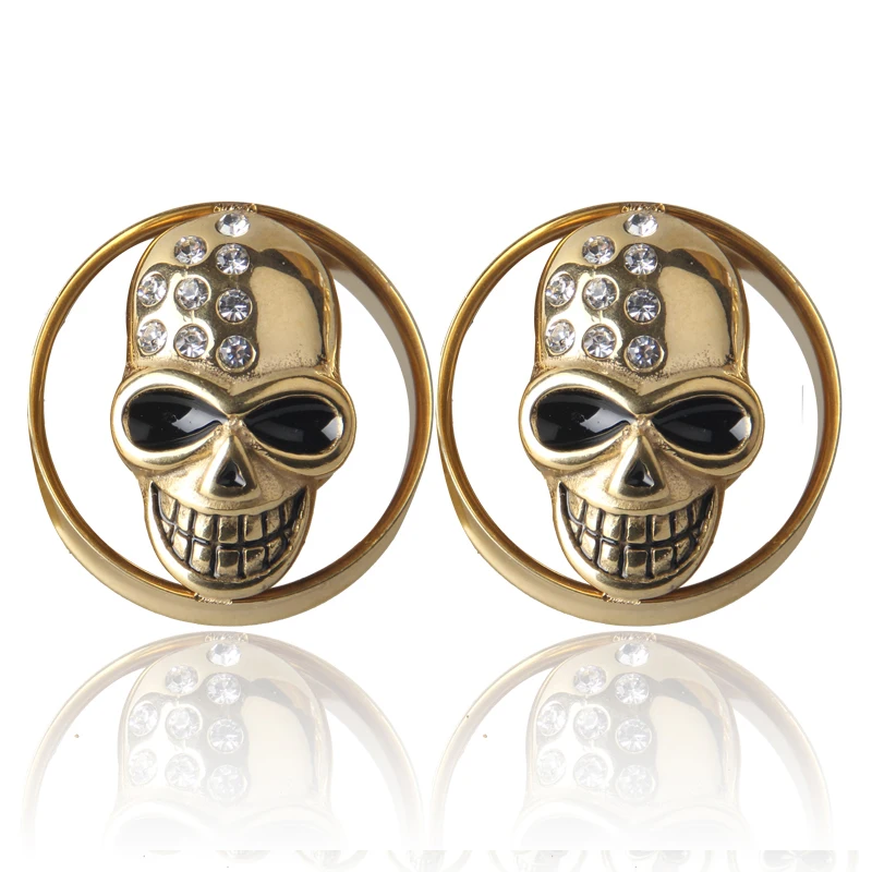 Новое Прибытие Нержавеющей Стали 316L Золото Моды Череп Двойные Вспышки Ухо Датчик