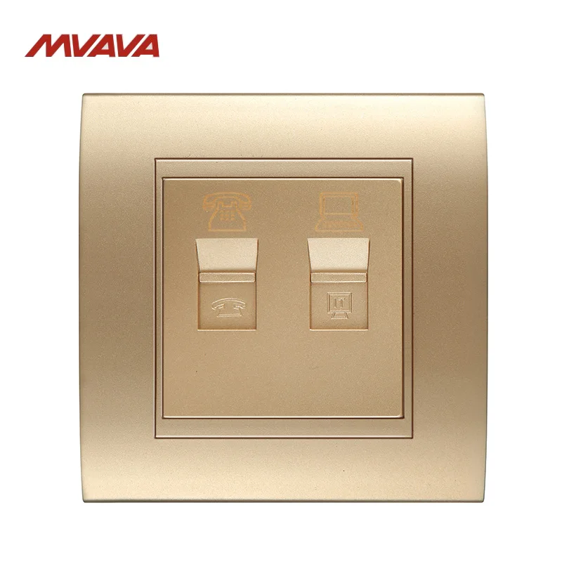 MVAVA RJ45 PC сеть + RJ11 TEL розетка роскошный ПК Золотой панельный разъем универсальный