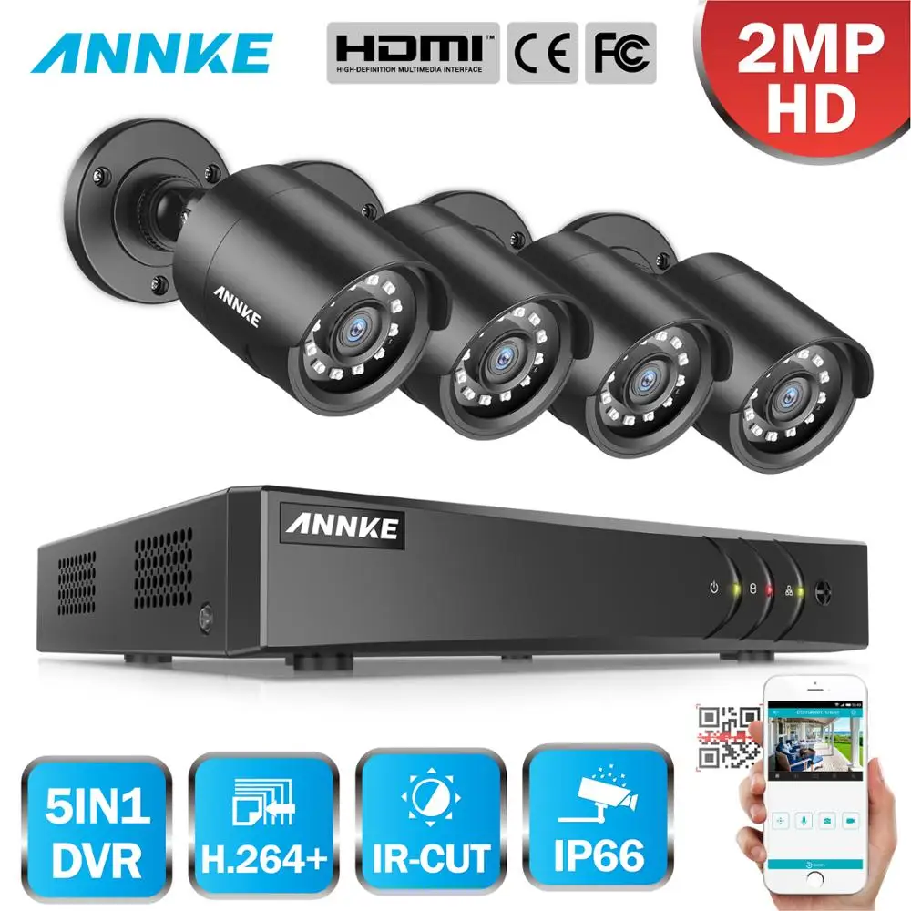 ANNKE 1080P 8CH охранного видеонаблюдения Системы 1080N H.264+ DVR с 4X2 Мп HD Smart пуля ИК Всепогодный Камера комплект видеонаблюдения