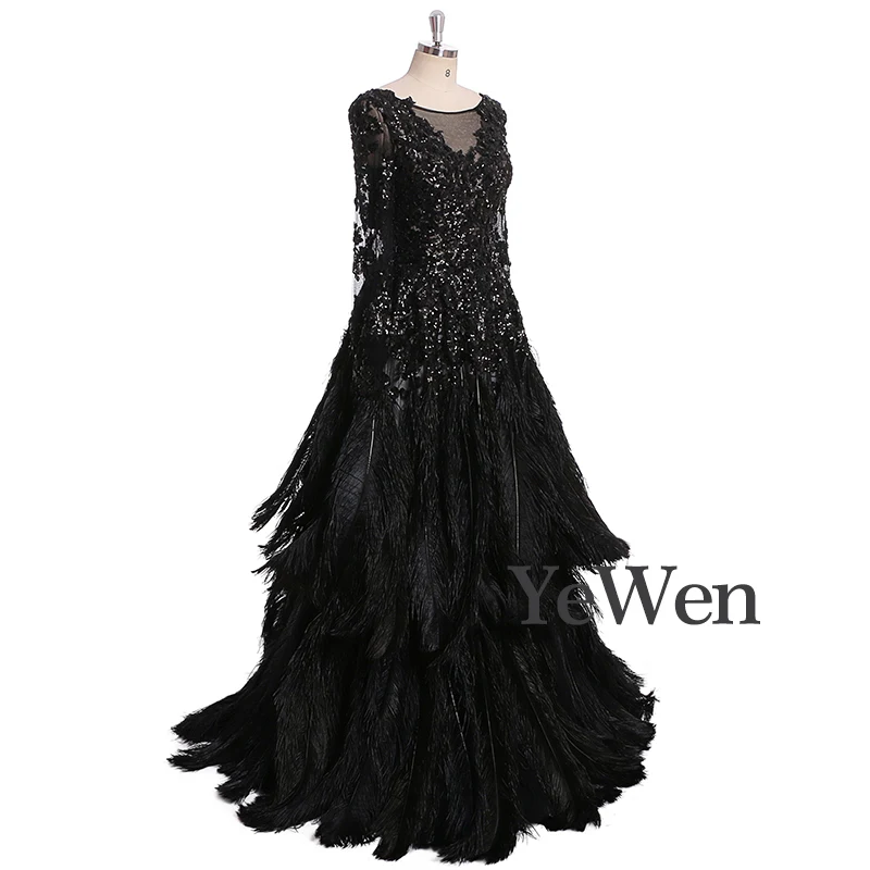 Женское вечернее платье с блестками Ostrich Hair черное элегантное без рукавов
