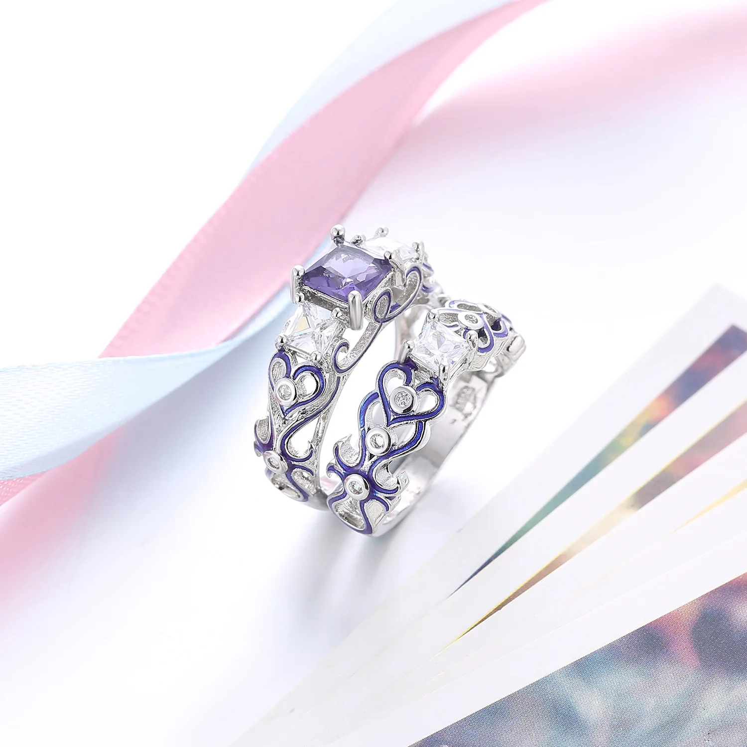 925 anillos, серебряное, 2 шт, обручальное, для пары, для женщин, цвет, кристалл, циркон, сердце, модное кольцо, для девушек, любовь и блеск, изумруд, ювелирное изделие