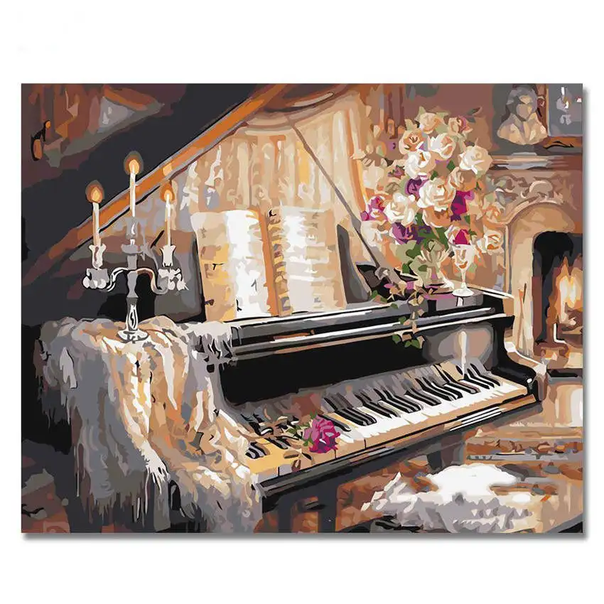 piano painting 1 DIY Рисование на холсте для украшения дома, рисование по номерам 40x50 см, алоэ краска количество наборы - Цвет: piano painting 1