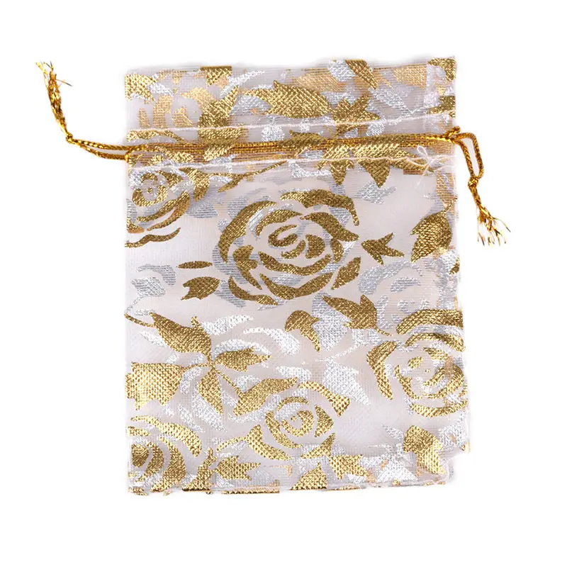 Gold Silver Rose 50 шт. 7X9 9X12 11X16 13X18 см цвет Бронзированная роза Сердце Любовь ювелирные изделия Упаковка жемчужные мешки из пряжи свадебный подарок сумки мешки для конфет - Цвет: Gold Silver Rose