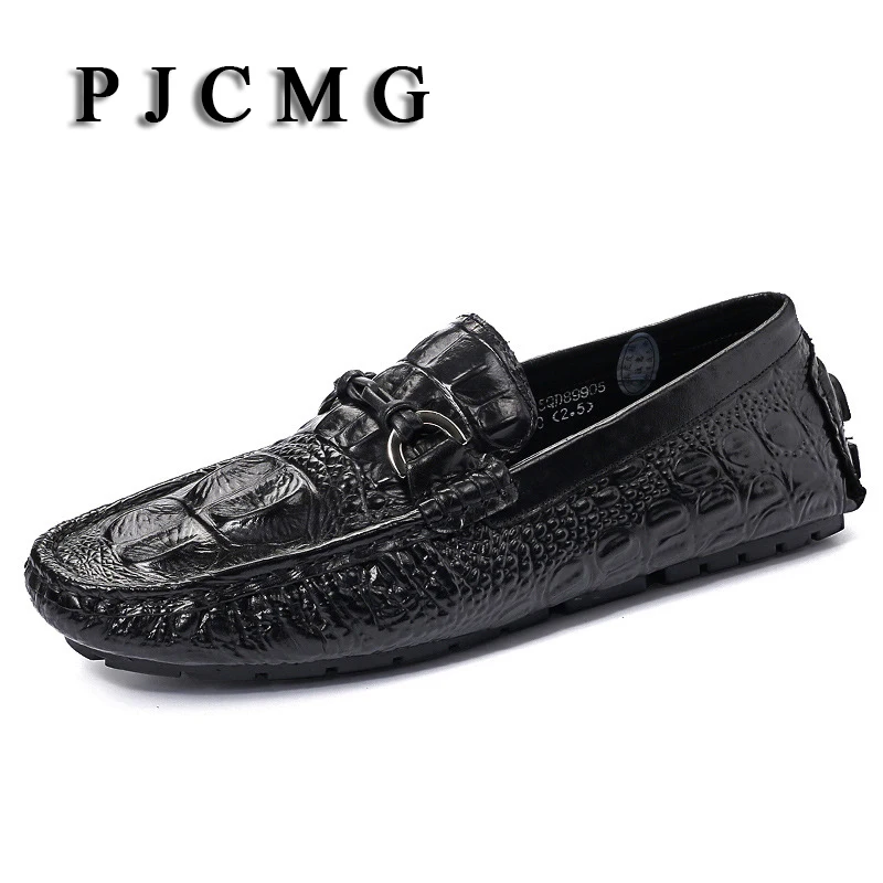 PJCMG/весенне-осенние черные/красные повседневные мужские мокасины из натуральной кожи без шнуровки в крокодиловом стиле; лоферы; мужские оксфорды для вождения