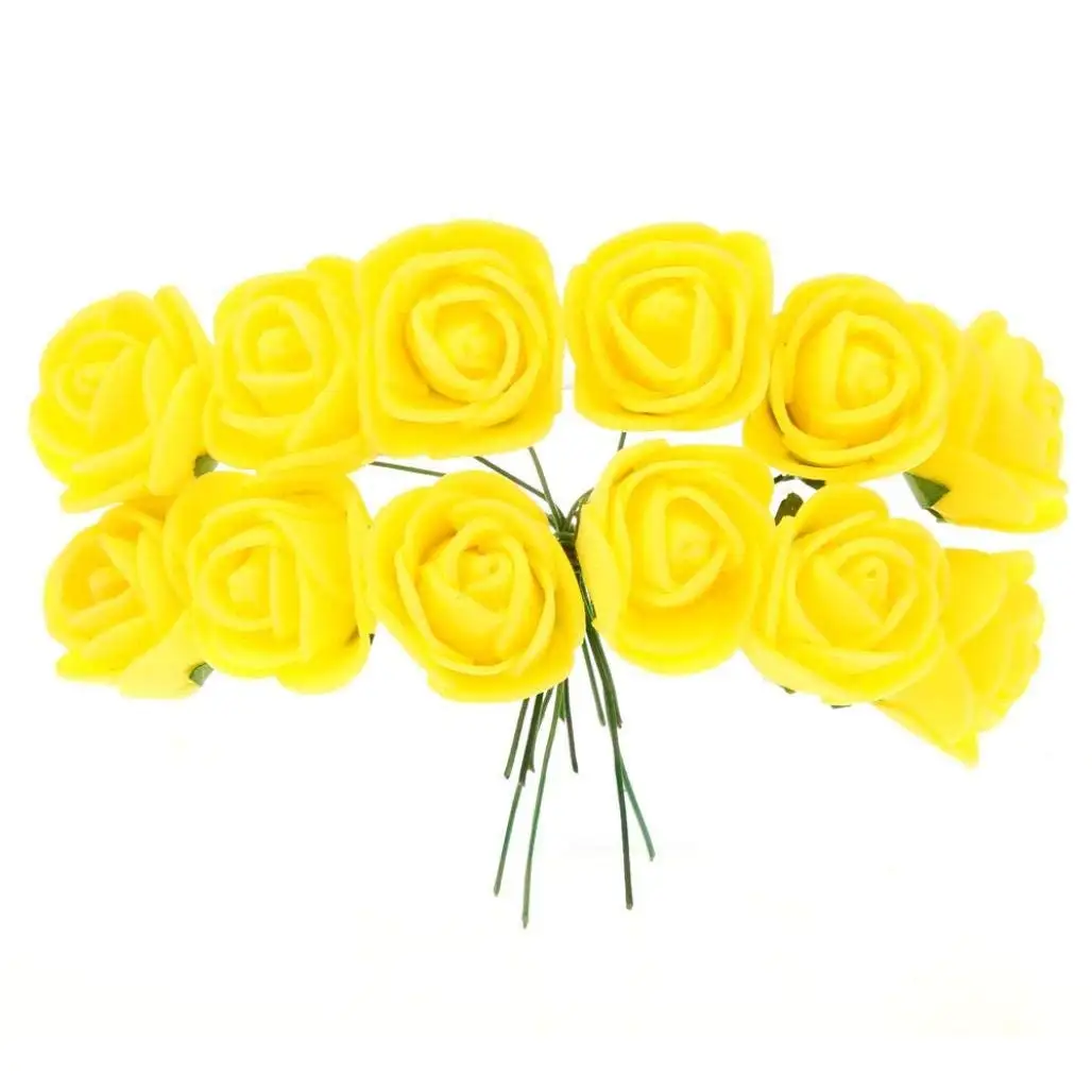 yellow FUNNYBUNNY 12 шт./лот Мини роза искусственный цветок Пена Цветок DIY цветок шар головной убор в форме гирлянды свадебные украшения Свадебные цветы - Цвет: yellow