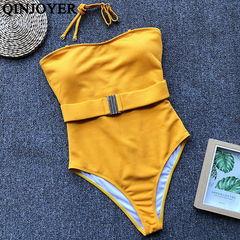 Сексуальный желтый цельный купальник бандо женский Бразильский бикини без