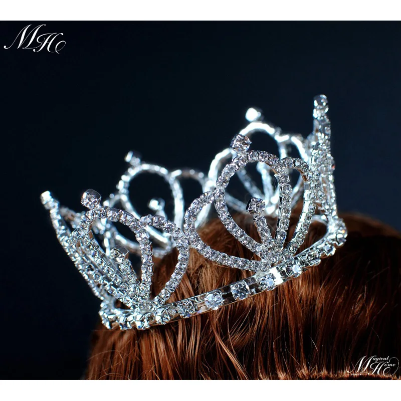 Девушки маленький круглый Тиара Мини корона принцессы со стразами Hairwear Невеста выпускного бала День рождения украшения для волос FC0076