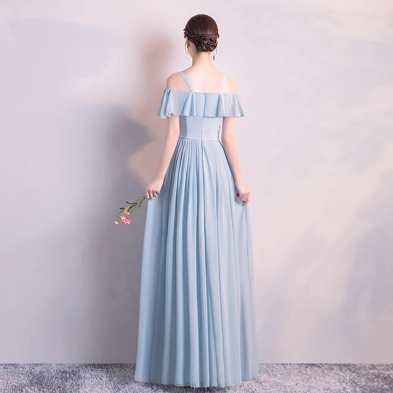Женское платье для свадебной вечеринки подружки невесты синего цвета длинное