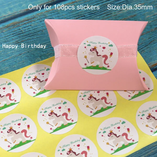 Happy birthday2 108 шт единорог Печать стикер s для домашних продуктов DIY спасибо с днем рождения бумаги точка наклейка для единорога вечерние Dia.3.5cm - Цвет: Happy birthday2