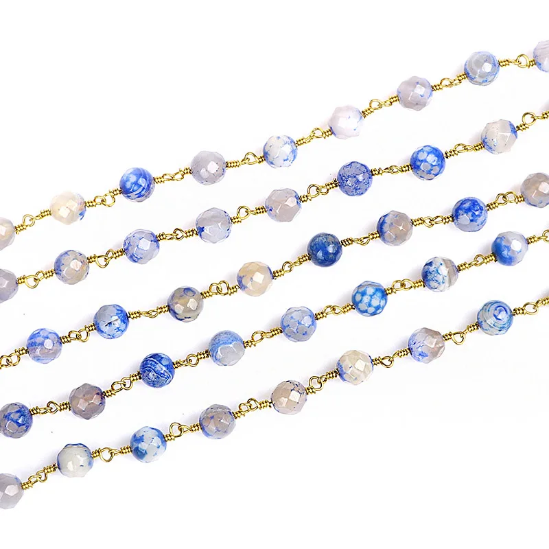 Цепи моды четки новый синий и белый Агаты граненый Rondell бисера Бесплатная