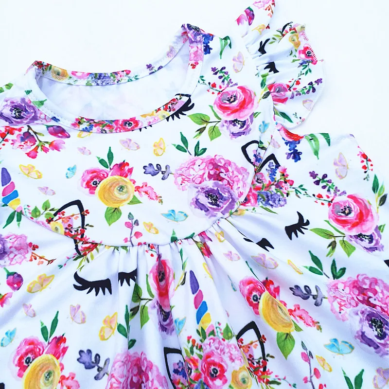 2018 Summer Clothing Girls Kids Dress New Arrival Hot Sell Unicorn Milk Silk Dresses 12m to 7T Available Floral Printed | Детская одежда
