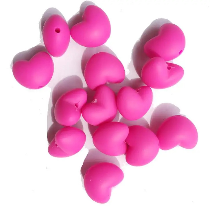 Fuchsia 50 шт./лот горячее сердце Форма свободные силиконовые Бусины для прорезывания зубов Цепочки и ожерелья силиконовые свободные Бусины для ребенка прорезыватель BPA безопасный 20 видов цветов - Цвет: Fuchsia