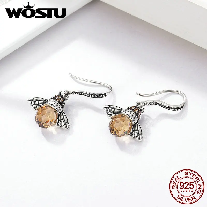 Женские серьги-подвески в виде пчелы из стерлингового серебра 100% пробы