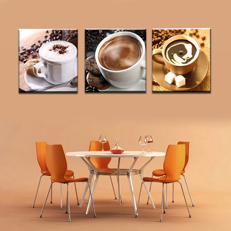 Без рамки 3 панели еда и чашка кофе чай современный холст печать Картина