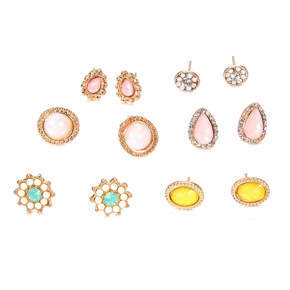 6 пар/партия Капля воды цветок Стразы инкрустированные серьги-гвоздики для