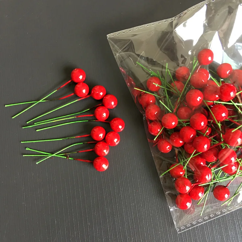 Искусственные красные ягоды вишни вечерние украшения для дома на елку