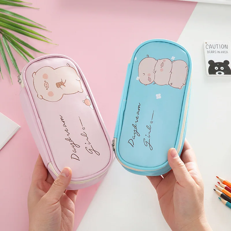 Kawaii Porket Карандаш Чехол с мультипликационным принтом из искусственной кожи Большие Ёмкость пенал для карандашей Карандаш Чехол студентческой ручки сумка, школьные принадлежности канцелярские товары