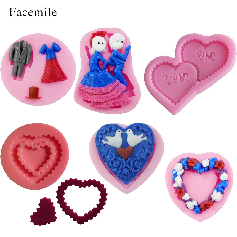 

Facemile 6 шт. в форме сердца, цветка, шоколада, инструменты для украшения свадебного торта, «сделай сам», выпечка, помадка, кружевная граница, сил...