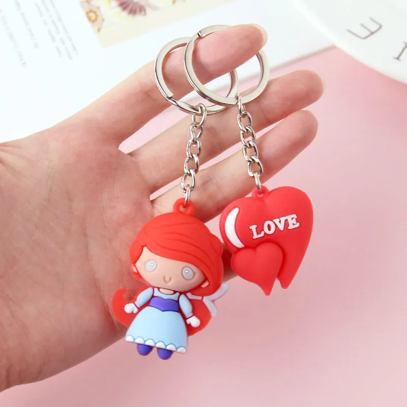 1 пара красный любовь в форме сердца брелок мультфильм девушка кукла для женщин