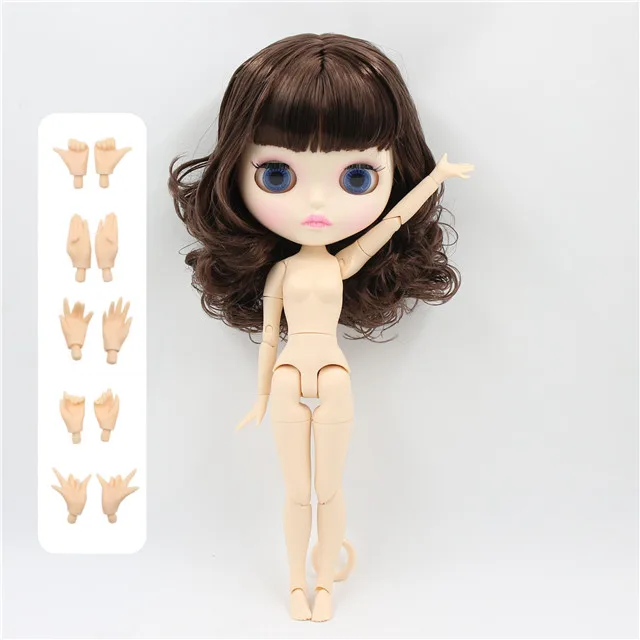 Заводская кукла blyth BL0312, каштановые волосы с челкой, матовое лицо, новая Лицевая панель, губы, вырезание, белая кожа, соединение тела, 30 см, 1/6 - Цвет: doll with hands A