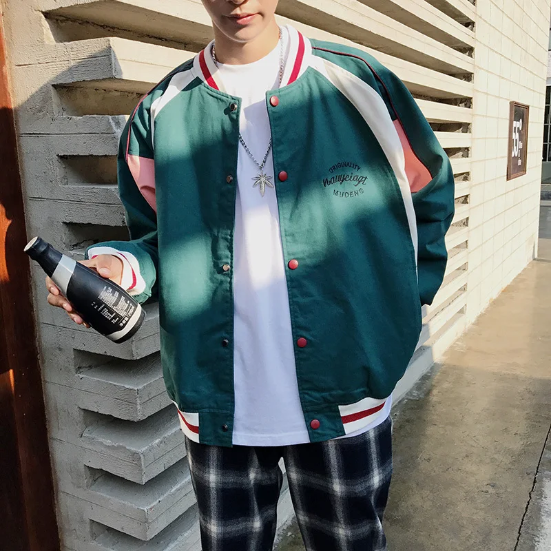 

Spring new jacket for men's coat han edition fashion students embroidered baseball wear loose and handsome bf top Free shipping