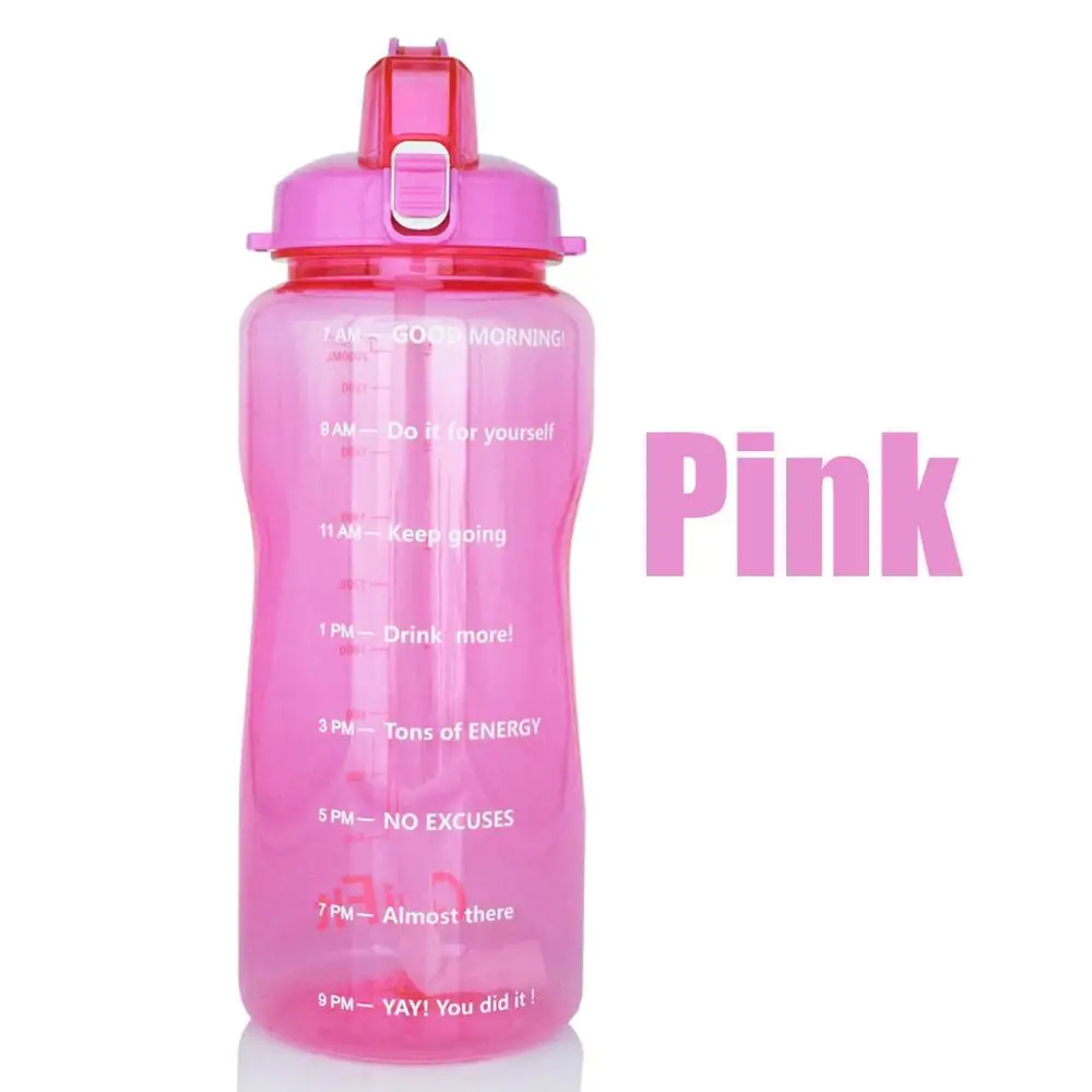 Pink Bottle QuiFit 2L 3.8L галлон Тритан Спортивная бутылка для воды с соломинкой большой протеиновый шейкер для напитков бутылки Тыква чашка кувшин BPA бесплатно открытый тренажерный зал - Цвет: Pink Bottle