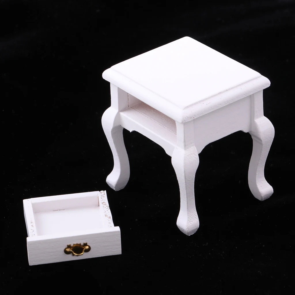 

1/12 Dollhouse Miniature Wooden Single Bed & Bedside Cabinet Furniture Decor
